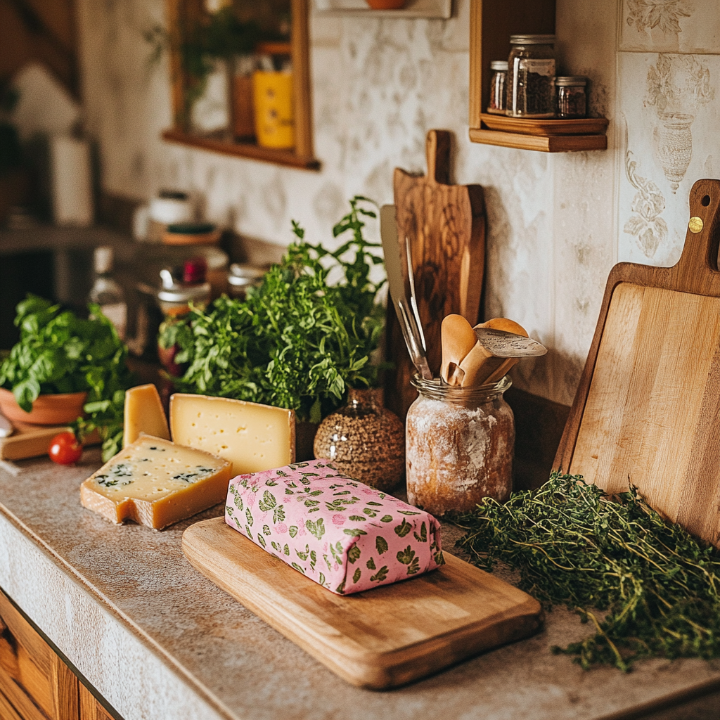 Bijenwas kaasdoek op een kaasplankje