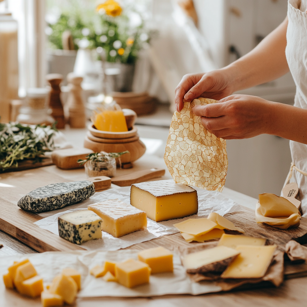 Bijenwas kaasdoek in gebruik aan tafel
